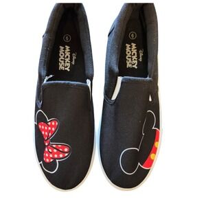 517 |Disney Mickey Mouse Slip on Sneakers Black Canvas Women's Size 6